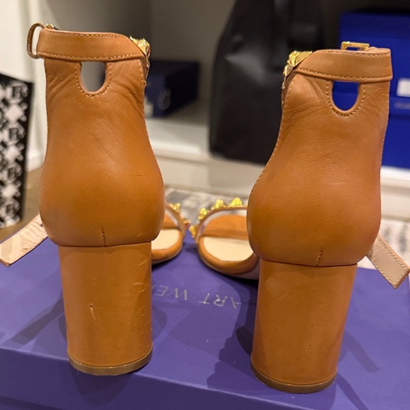 Stuart Weitzman Brown Heels with Gold Accents - Picture 4 of 5